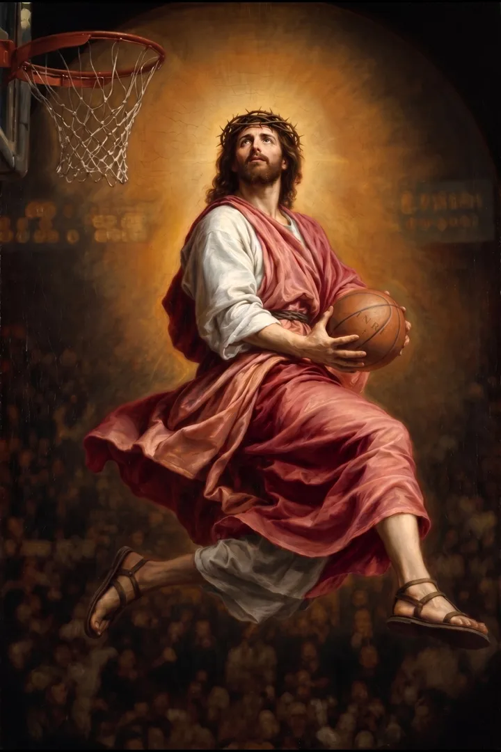 The Dunk Christian Wall Art shown as a 30″ x 40″ canvas in a living room