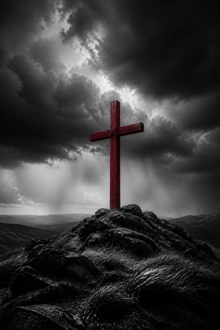 Red Cross in the Storm Christian Wall Art