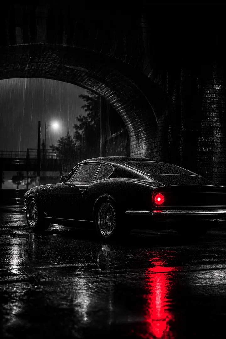 Red Tail Night Vintage Car Wall Art