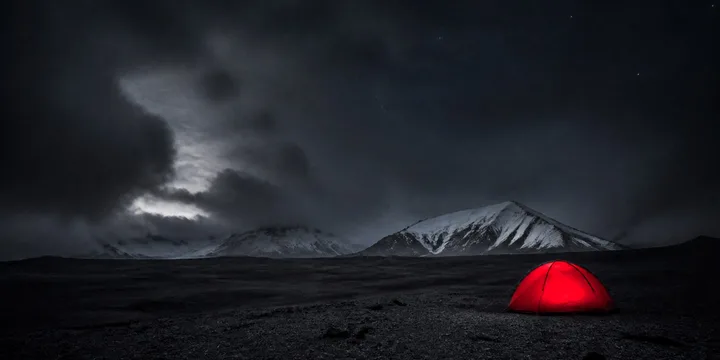 Red Tent Wall Art Above Bed